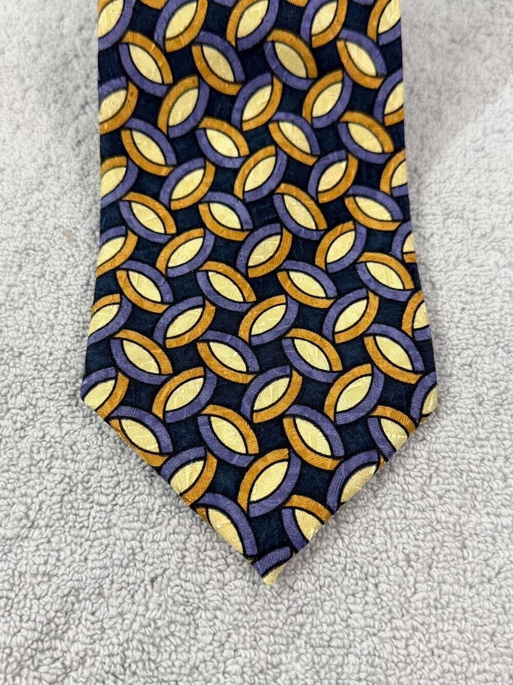 J.Z. Inc. Silk Necktie Abstract Geometric Pattern Yellow Purple